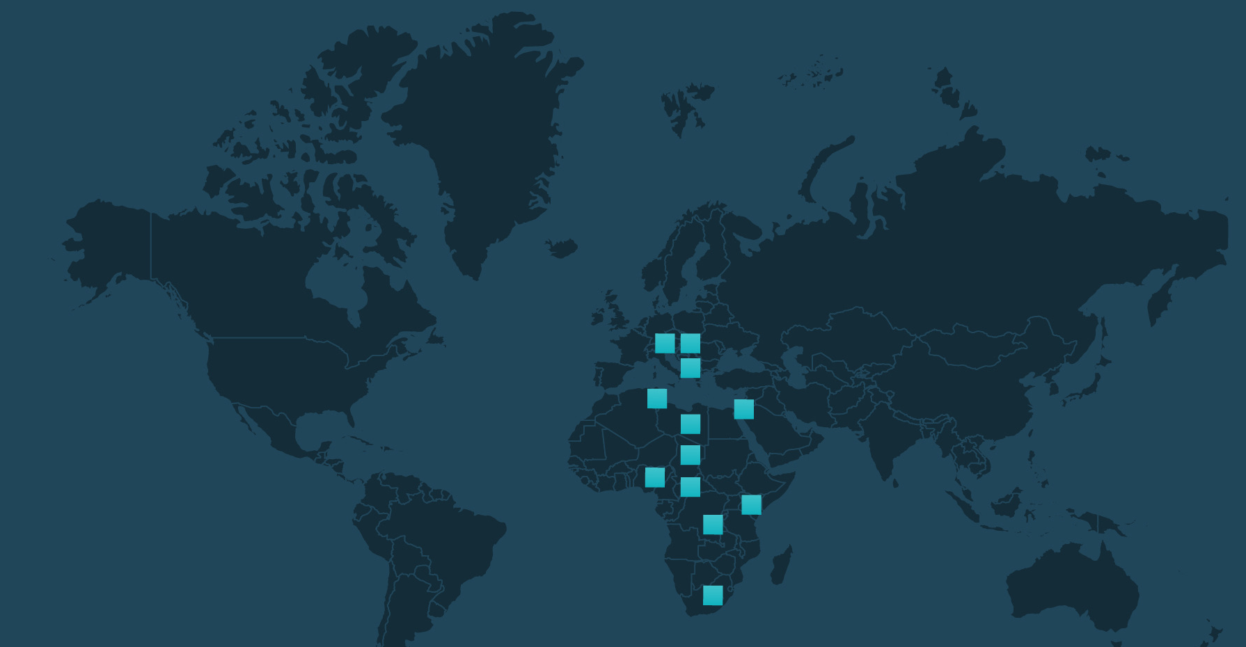 World map with STRATEMIR international presence markers